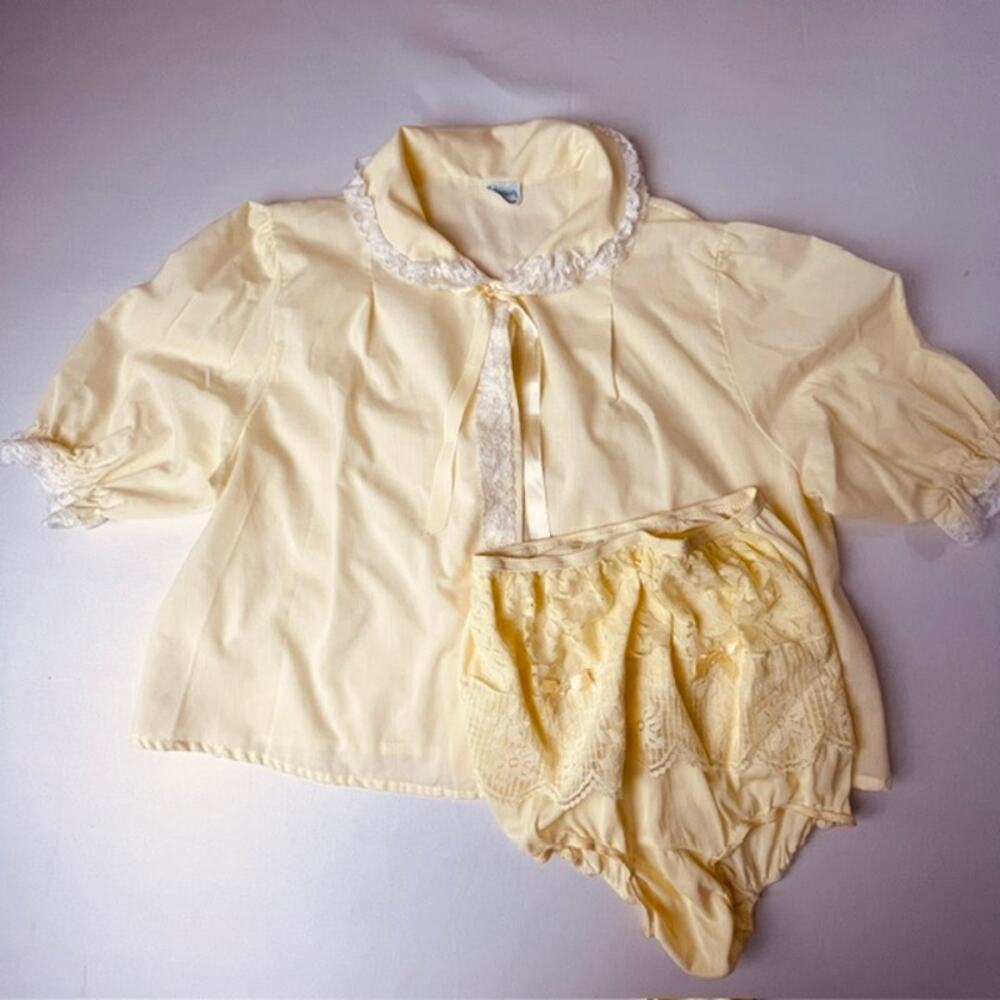 Vintage Penneys Gaymode Yellow Peignoir Set Lace Nylon Cottagecore M Baby Doll